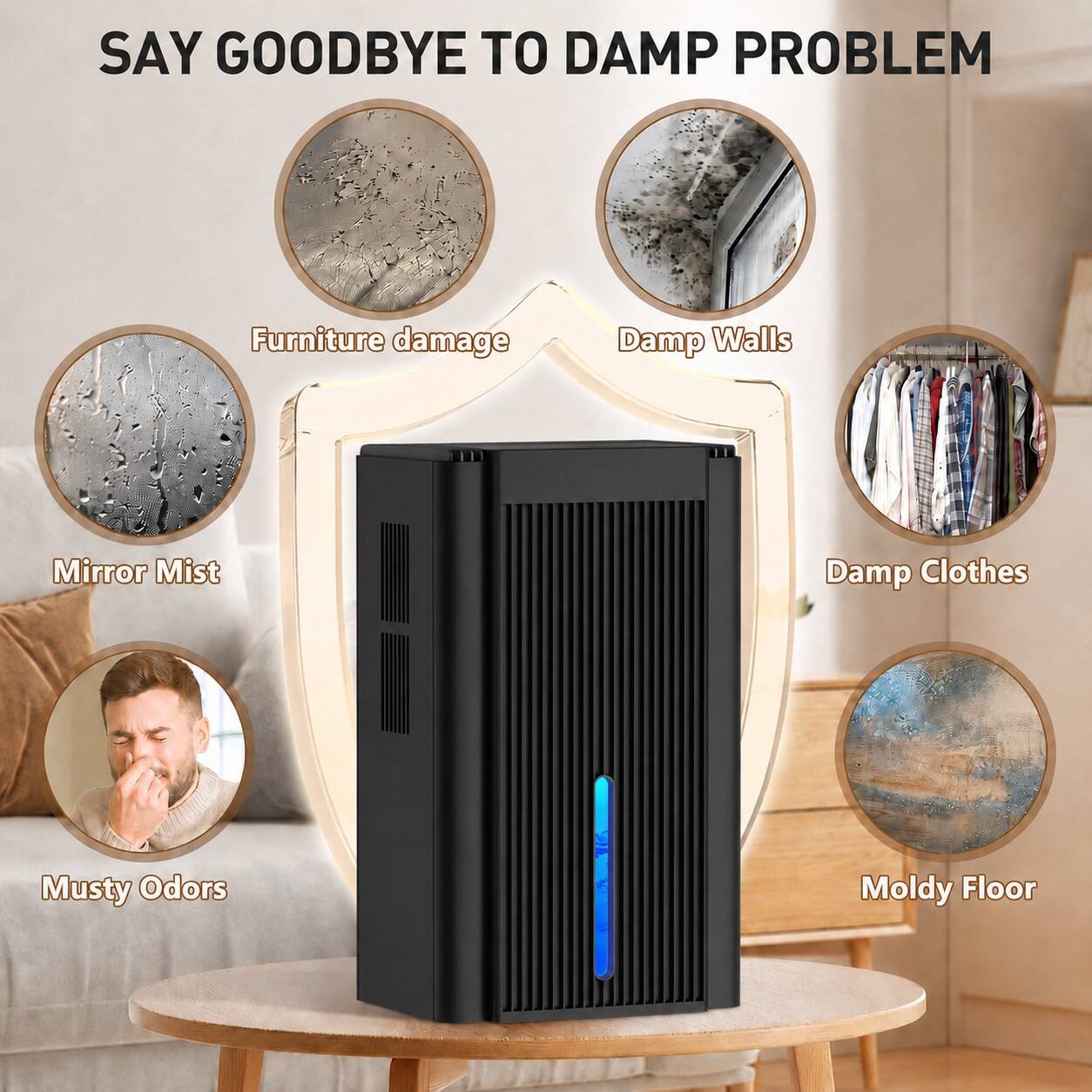 SAY GOODBYE TO DAMP PROBLEM

- Furniture damage
- Damp Walls
- Mirror Mist
- Damp Clothes
- Musty Odors
- Moldy Floor