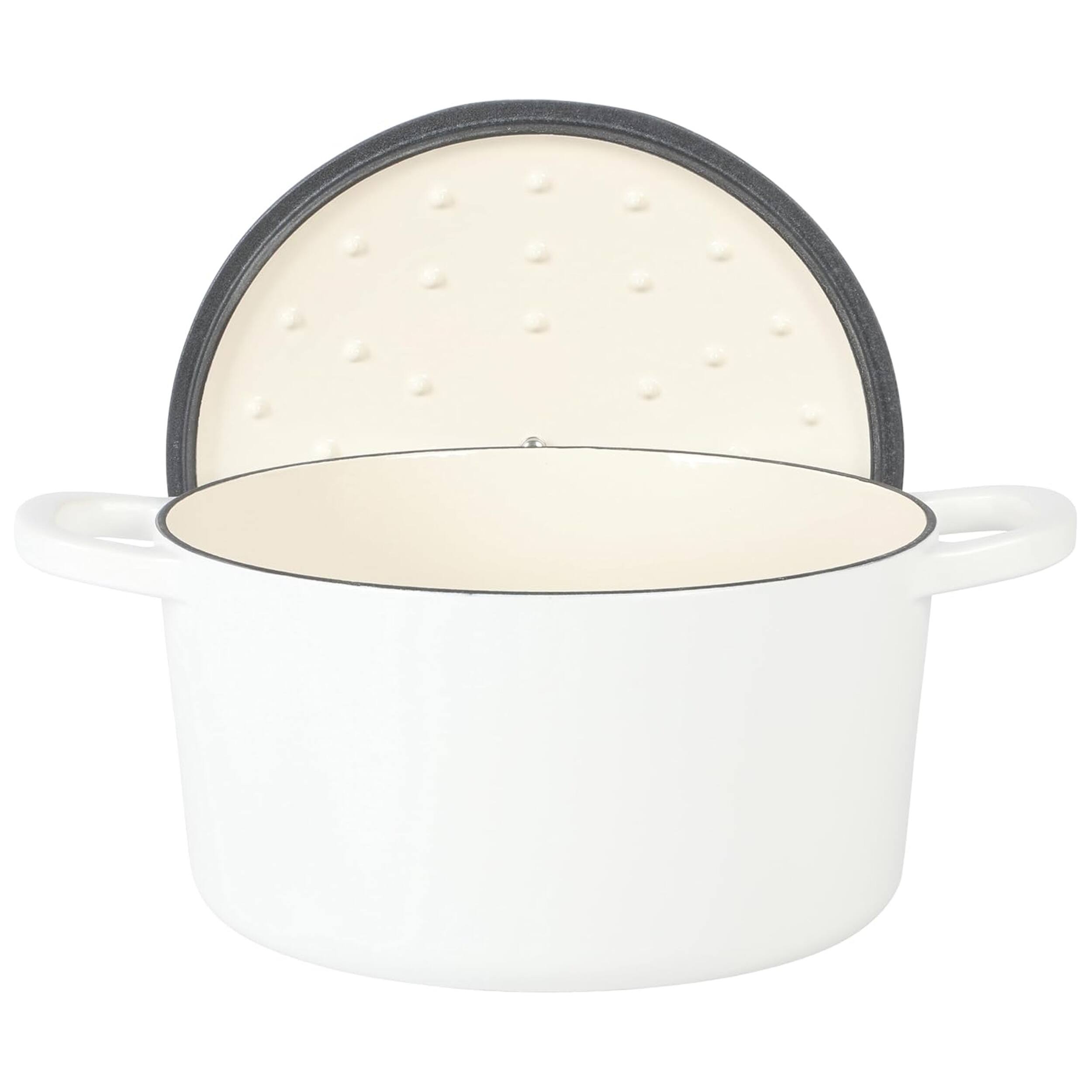 Alt View 1. Crockpot - Crockpot Artisan 5 Quart Round Enameled Cast Iron Dutch Oven with Lid in Linen - White.