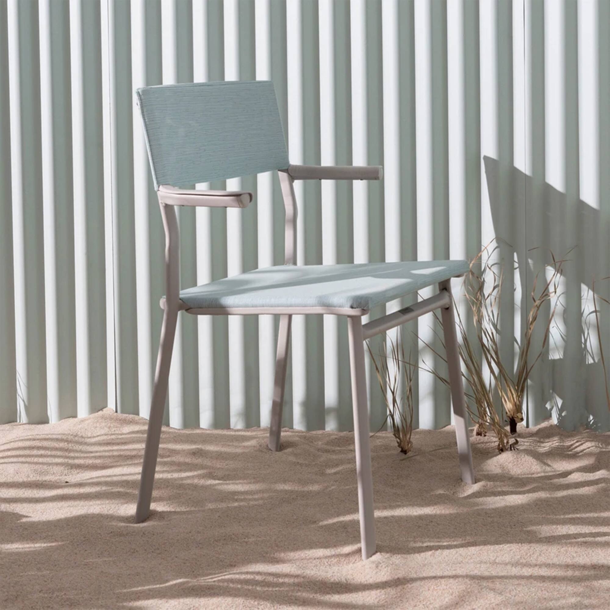 Alt View 4. Lafuma - Lafuma Batyline Duo ORON Outdoor Dining Armchair, Sand/Mistral Blue (Set of 2) - Sand Frame - Mistral Blue, Set of 2.