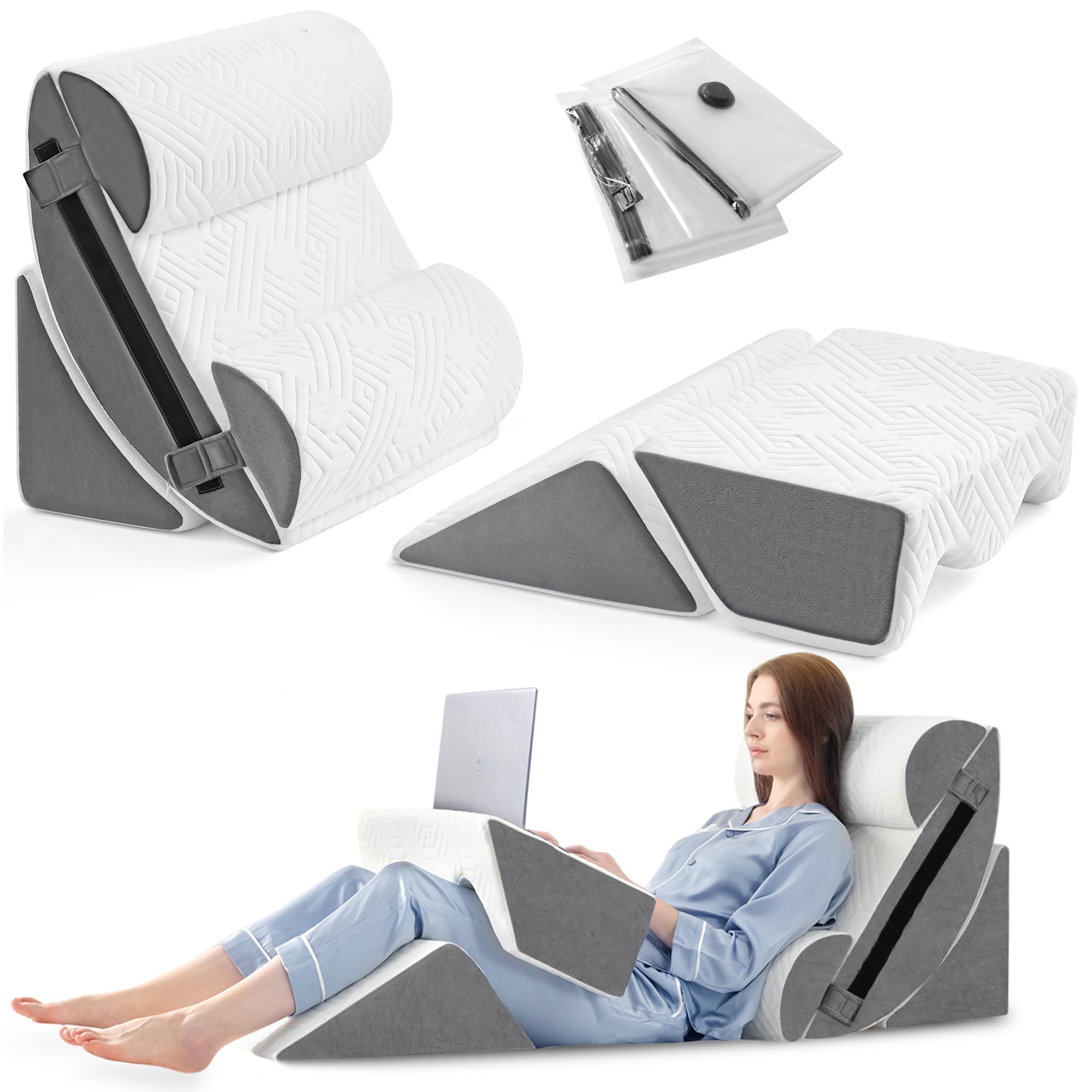 Front. Skar Audio - Bed Wedge Pillow Set For Sleeping Foam Body And Leg Comfortable Adjustable Support Pillows-anti - Gray 6 Piece Set.