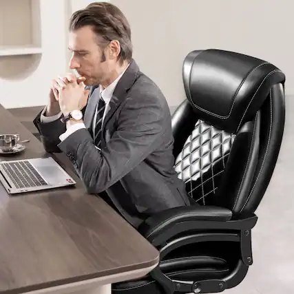 Front. KERDOM - 500lbs Ergonomic Durable Heavy Office Chair, Tall and Big Boss Chair, PU Leather Executive Manager Chair with Wide Seat - Black.