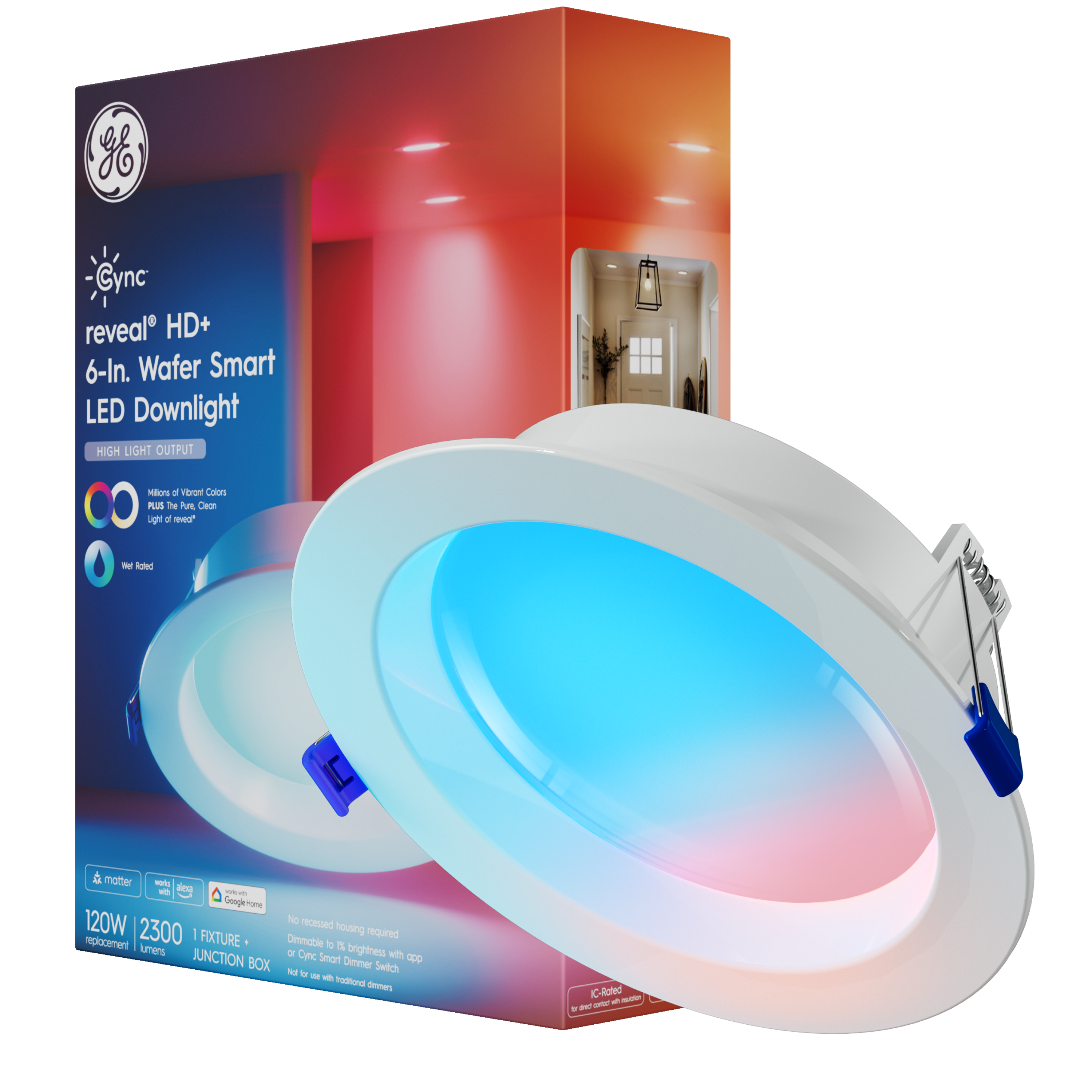 Cync - Reveal Smart LED Wafer Downlights, Color Changing, 6in, 1pk - Full Color - Front_Zoom