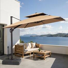 Crestlive Products - 11ft UPF50+ Aluminum Double Top Slide-tilt Cantilever Patio Umbrella with 350lbs Pull rod Wheel Base - Brown