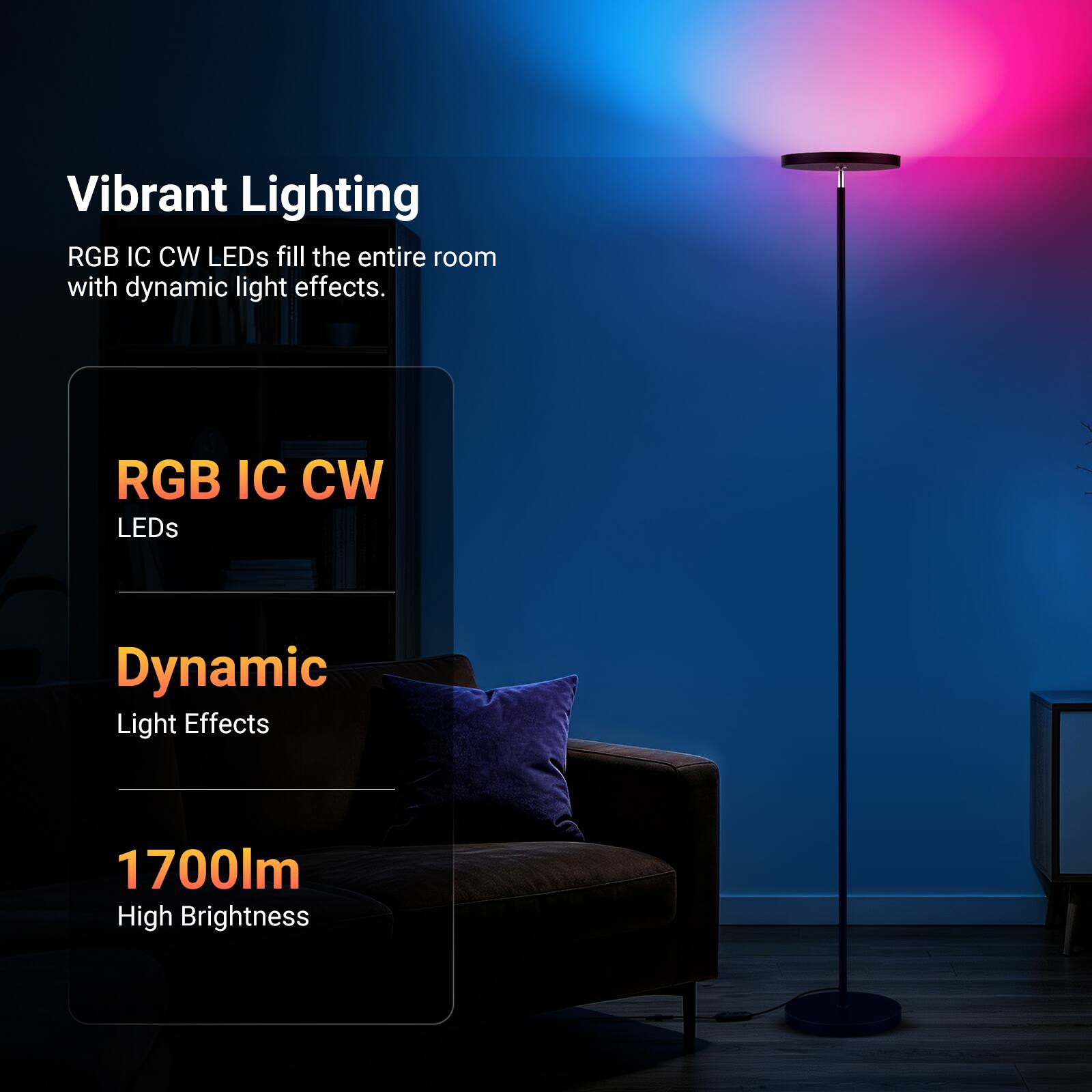 Neewer BF04 RGBICW Uplighter Floor Lamp, 1700lm, AI Smart, Alexa/Google ...
