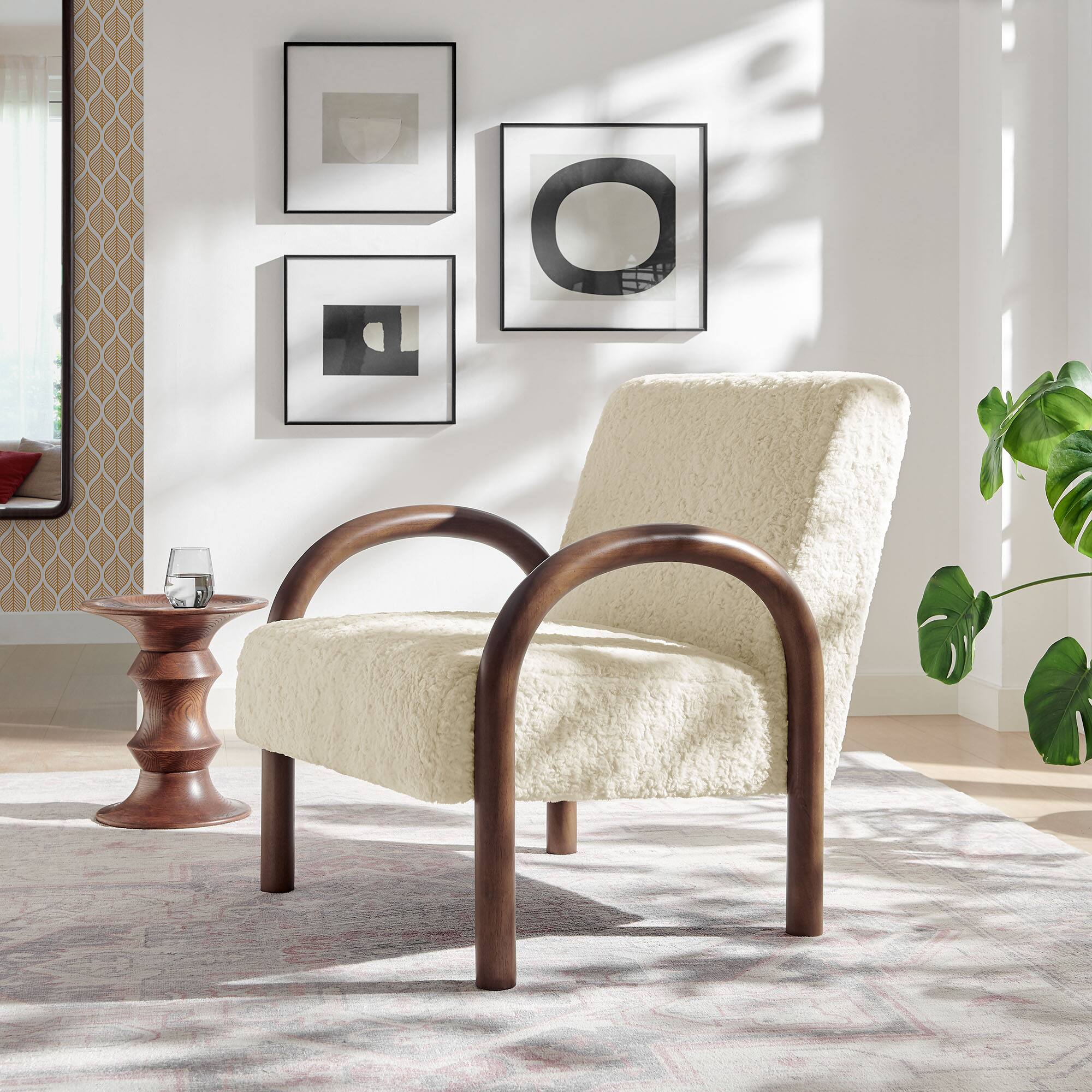 Front. Modway - Lunet Faux Shearling Accent Armchair by Modway - Ecru.