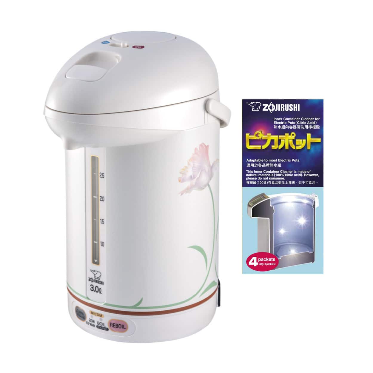 Zojirushi - CW-PZC30FC Micom Super Boiler with 4 Packs of Descaling Agent - White