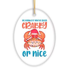 OrnamentallyYou - He Knows if Youve Been Crabby or Nice Funny Vacation Theme Ornament Christmas in July Decor - Multi-colored