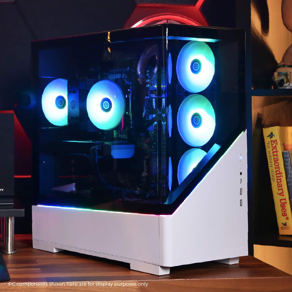 The PC components shown here are for display purposes only.