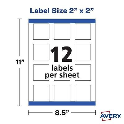 Label Size: 2" x 2"  
11" x 8.5"  
12 labels per sheet  
AVERY
