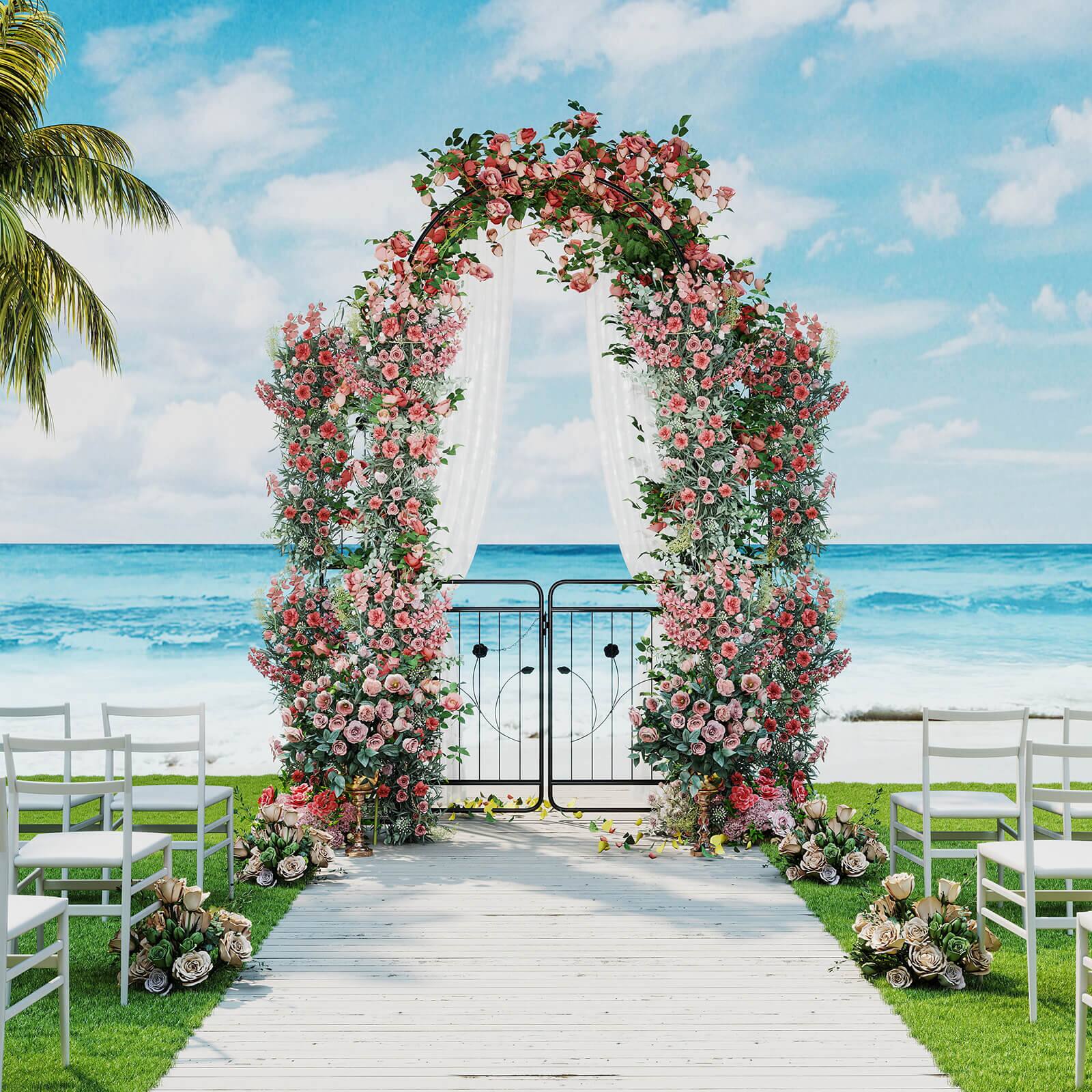 Alt View 4. Costway - Costway 87" Tall Garden Arch with Gate, Planter Shelves & Trellises. Metal Arbor for Patio - Black.