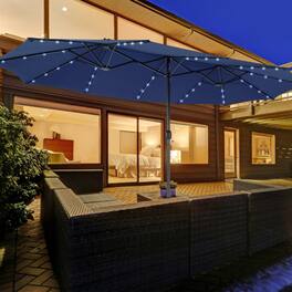 Mondawe - 15 Feet Double-Sided Patio Umbrella with 48 LED Lights - Navy