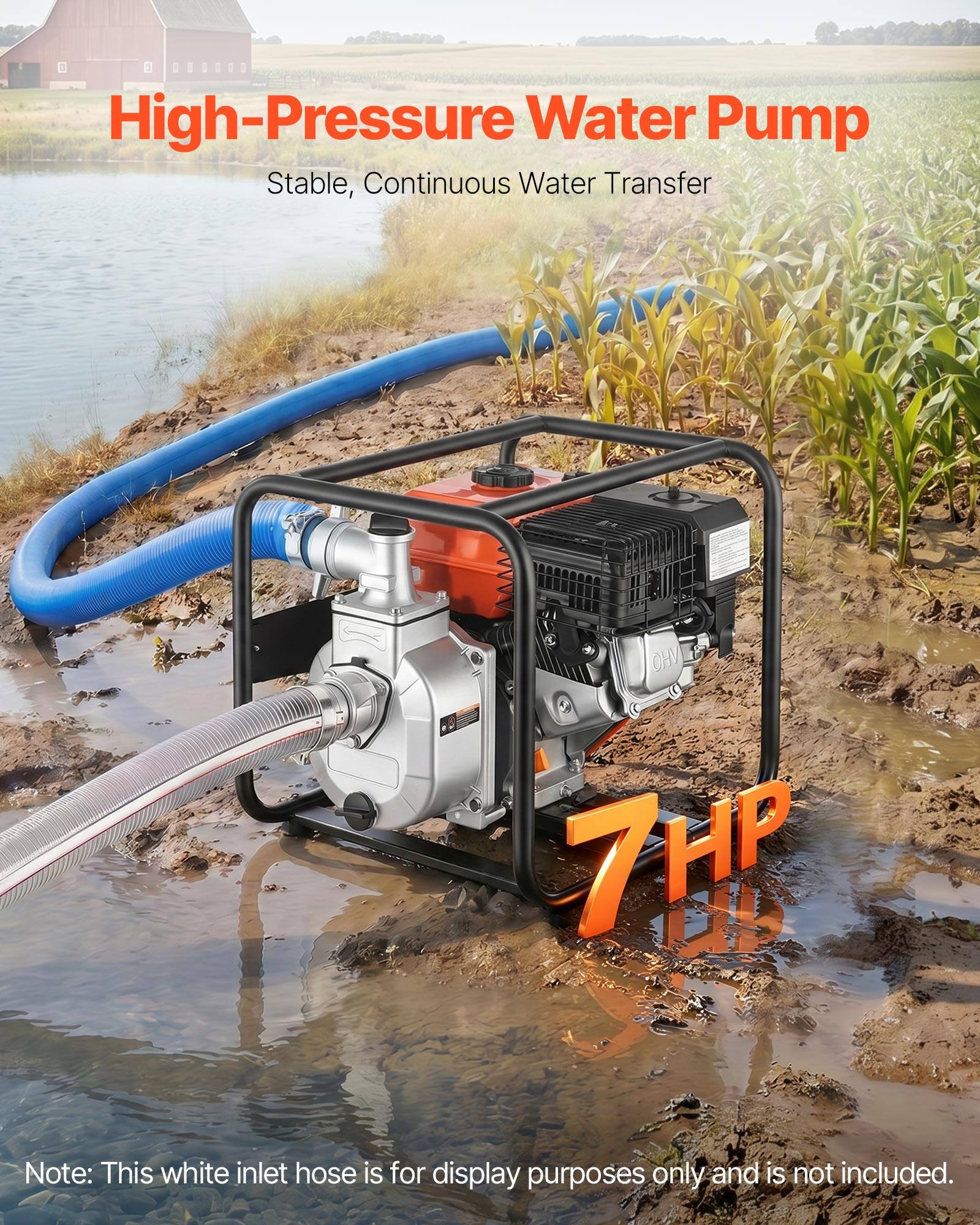 High-Pressure Water Pump  
Stable, Continuous Water Transfer  

Note: This white inlet hose is for display purposes only and is not included.