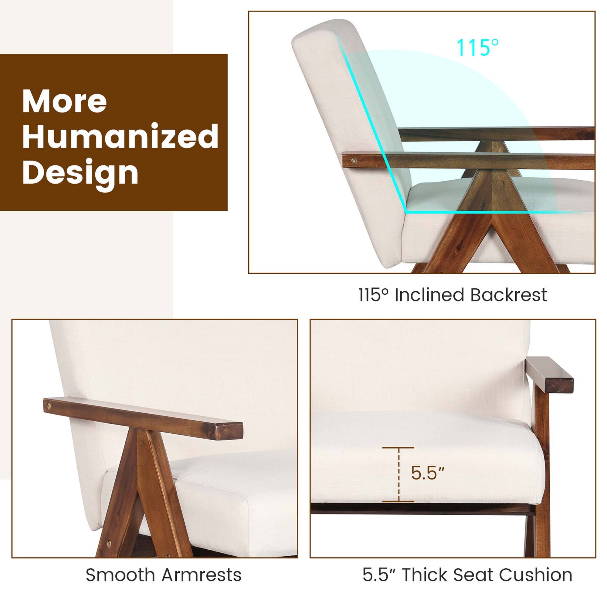 115° More Humanized Design  
115° Inclined Backrest  
5.5" Smooth Armrests  
5.5" Thick Seat Cushion