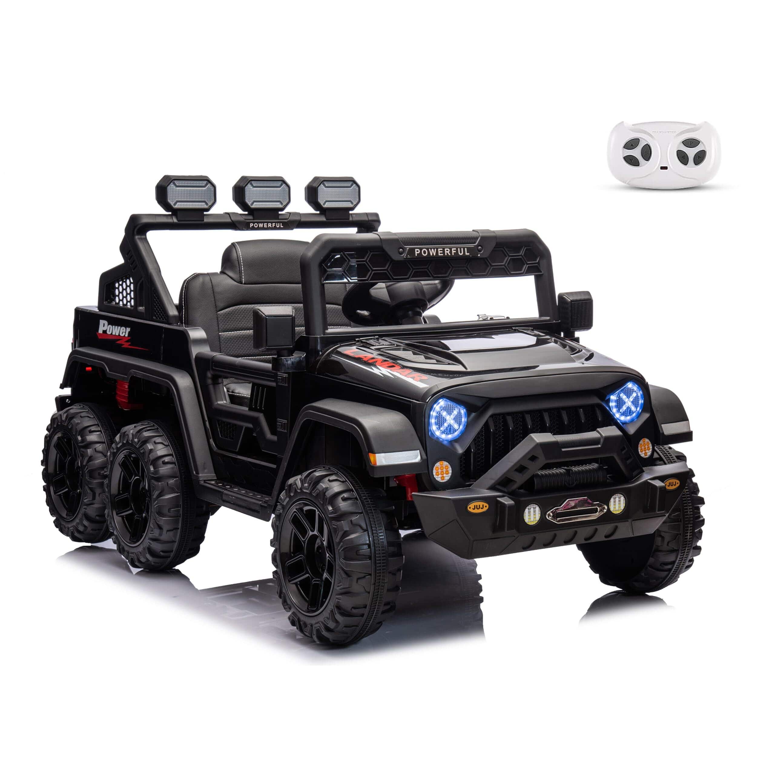 Homhougo - 24V 6-Wheel Kids Electric Ride-On Car - Switchable 4WD Vehicle with Remote Control, 3 Speeds, LED Lights & Bluetooth - Black
