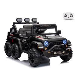 Homhougo - 24V 6-Wheel Kids Electric Ride-On Car - Switchable 4WD Vehicle with Remote Control, 3 Speeds, LED Lights & Bluetooth - Black