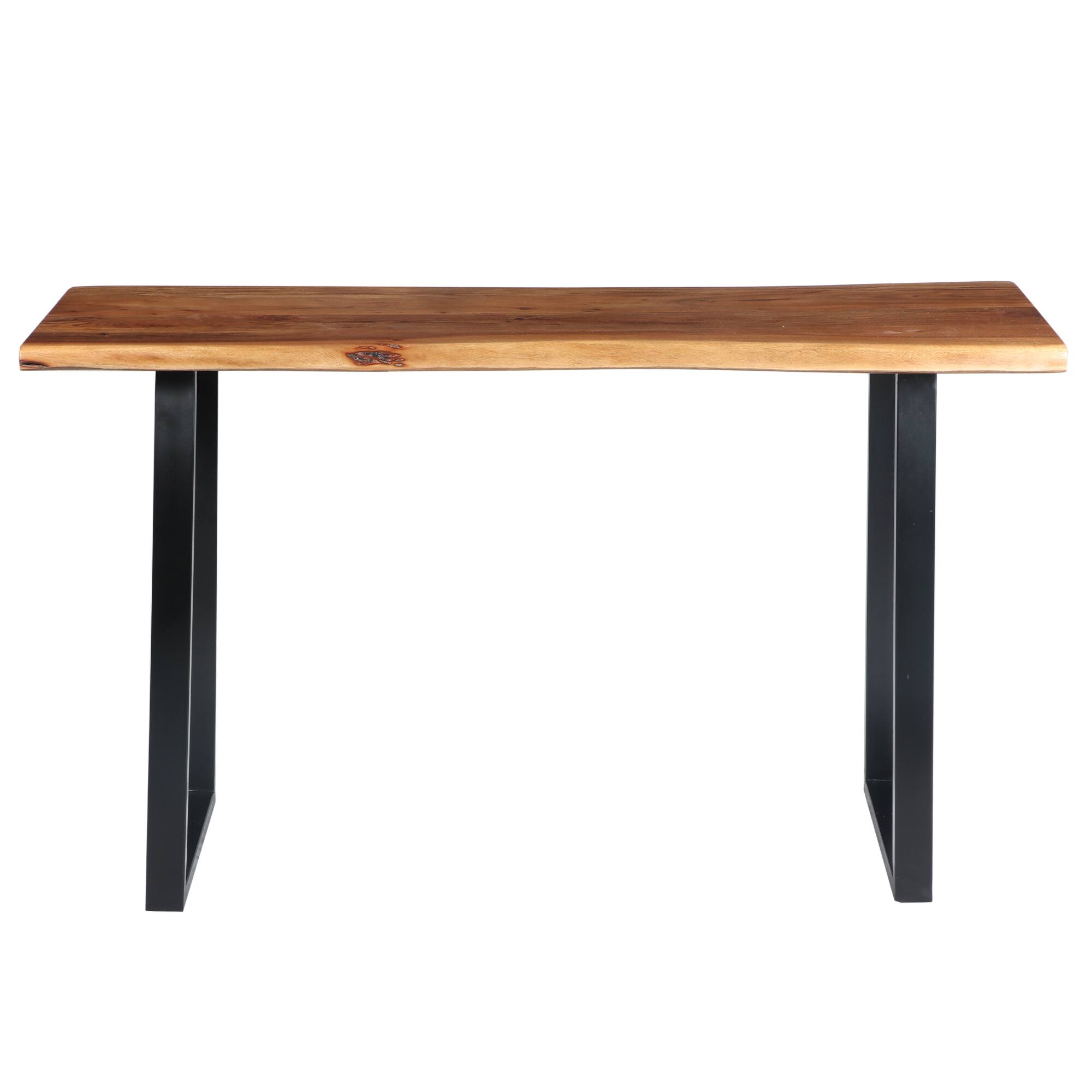 Alt View 1. Manhattan Lane - Industrial Wooden Live Edge Desk with Metal Sled Leg Support - Brown and Black.