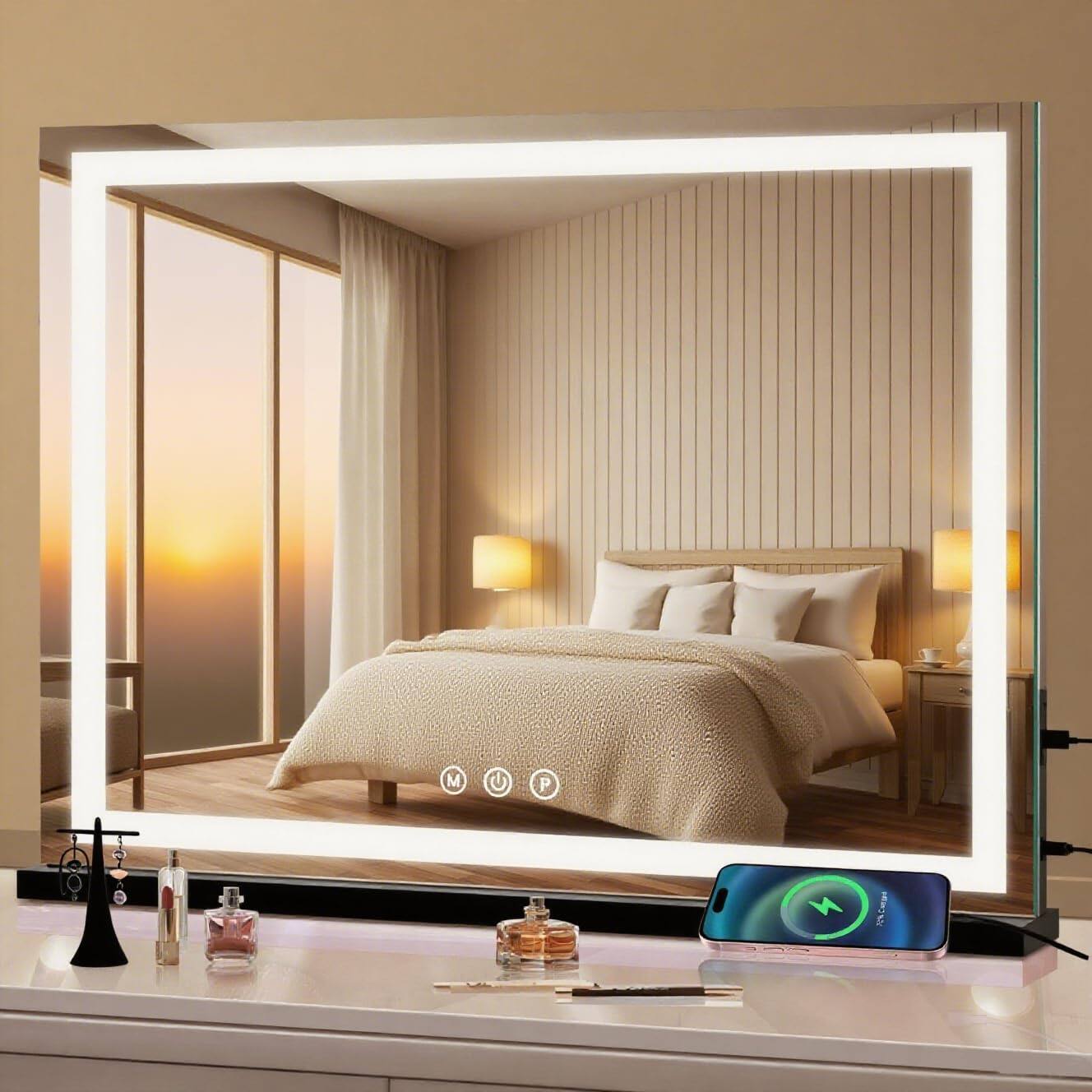 Earthley Blooms Large Lighted Vanity Mirror X Light Up Make With Smart ...