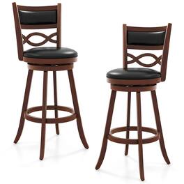 Gymax - 29'' Bar Height Stools Set of 2 w/Rubber Wood Frame Faux Leather Upholstered Seat - Brown, Black