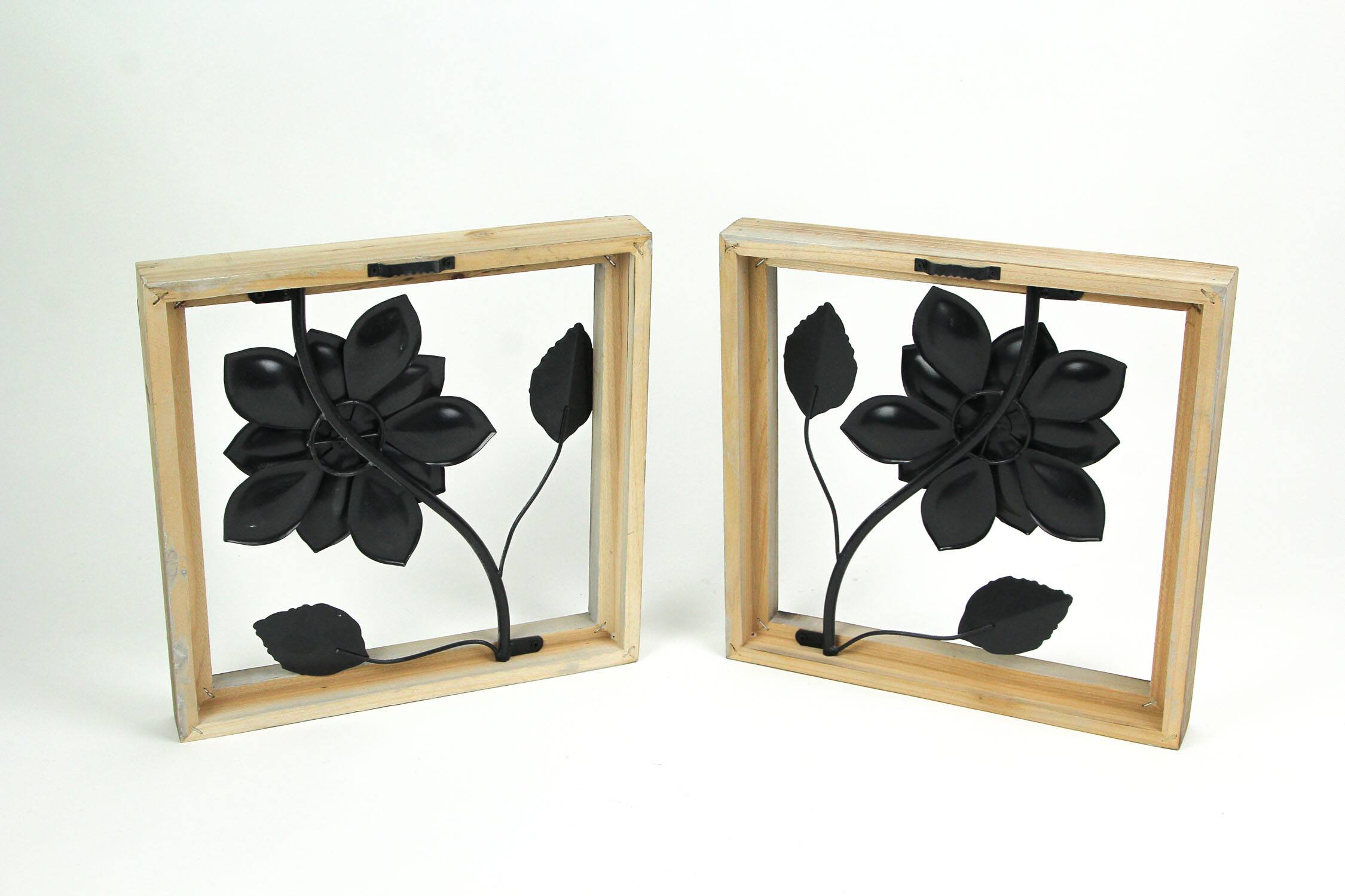 Alt View 2. Things2Die4 - 2 Piece Sculpted Metal Flowers Wall Hanging Set With Wooden Frames - Multicolored.