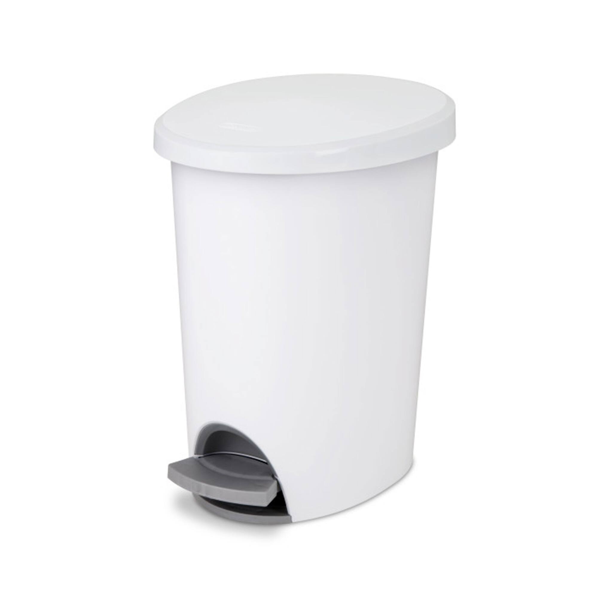 Front. Sterilite - Sterilite 10818002 2.6 Gallon Ultra StepOn Wastebasket with Lid and Base, 6 Pack - White.