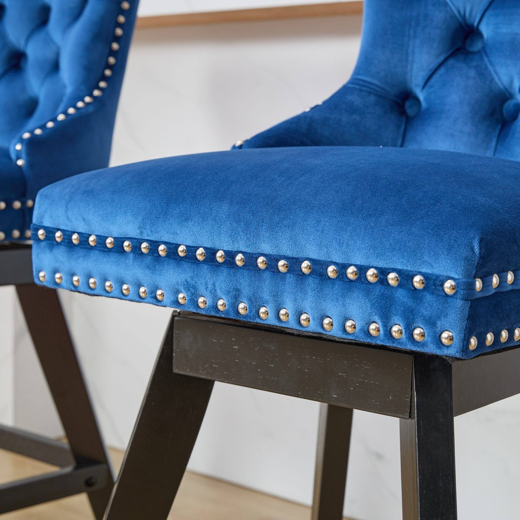 Alt View 5. Boyel Living - Swivel Velvet Bar Stools Set of 2 with Button Tufted Back - Blue.