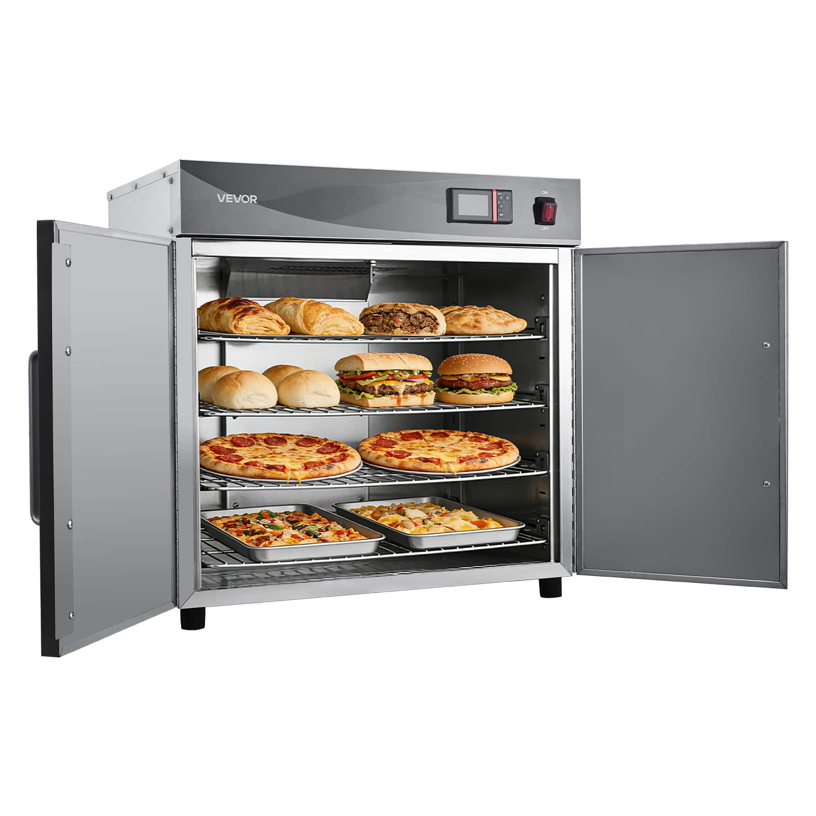 VEVOR - Electric Hot Box Food Warmer, 4-Tier Commercial Warming Cabinet with Water Tray, Double-Door and Adjustable Shelves - Silver