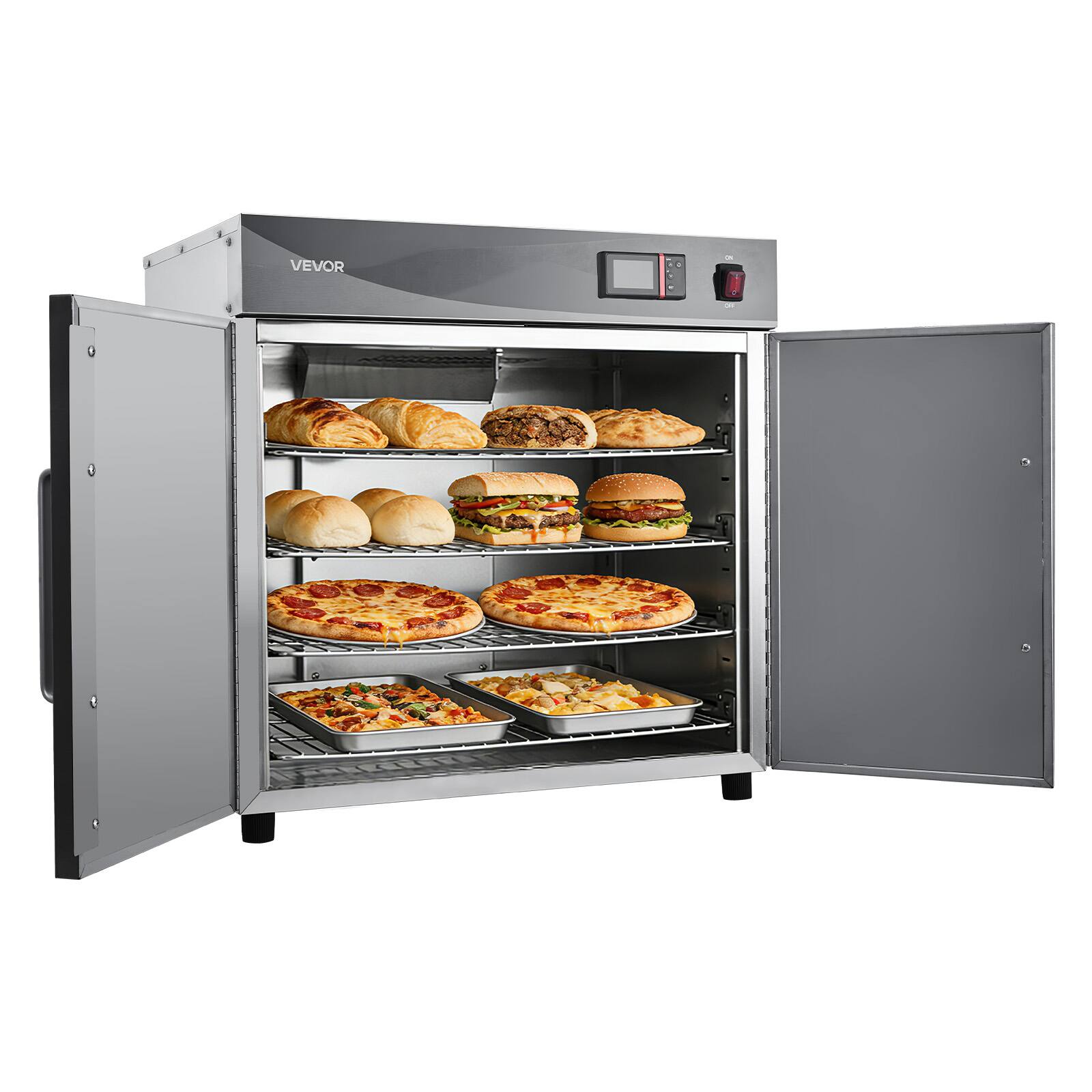 Front. VEVOR - Electric Hot Box Food Warmer, 4-Tier Commercial Warming Cabinet with Water Tray, Double-Door and Adjustable Shelves - Silver.
