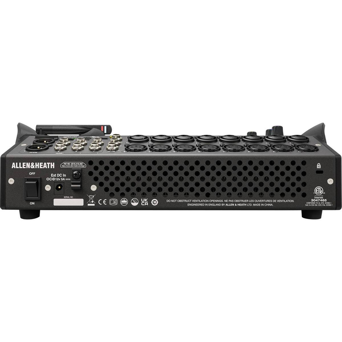 N - .L.0 ALLEN&HEATH - OFF Ext DC in OCO1ZY 2V SA E ON - - C E 10 UK CA D0 NOT OBSTRUCT VENTILATION OPENINGS N PAS LITEN LS CANRIUIS D VENTILATION ENGNEERED IN NGLAND - ALLEN & HEATH LD MADE i CHINA EIL interrel 3047465 LN - - de trcom -  - -