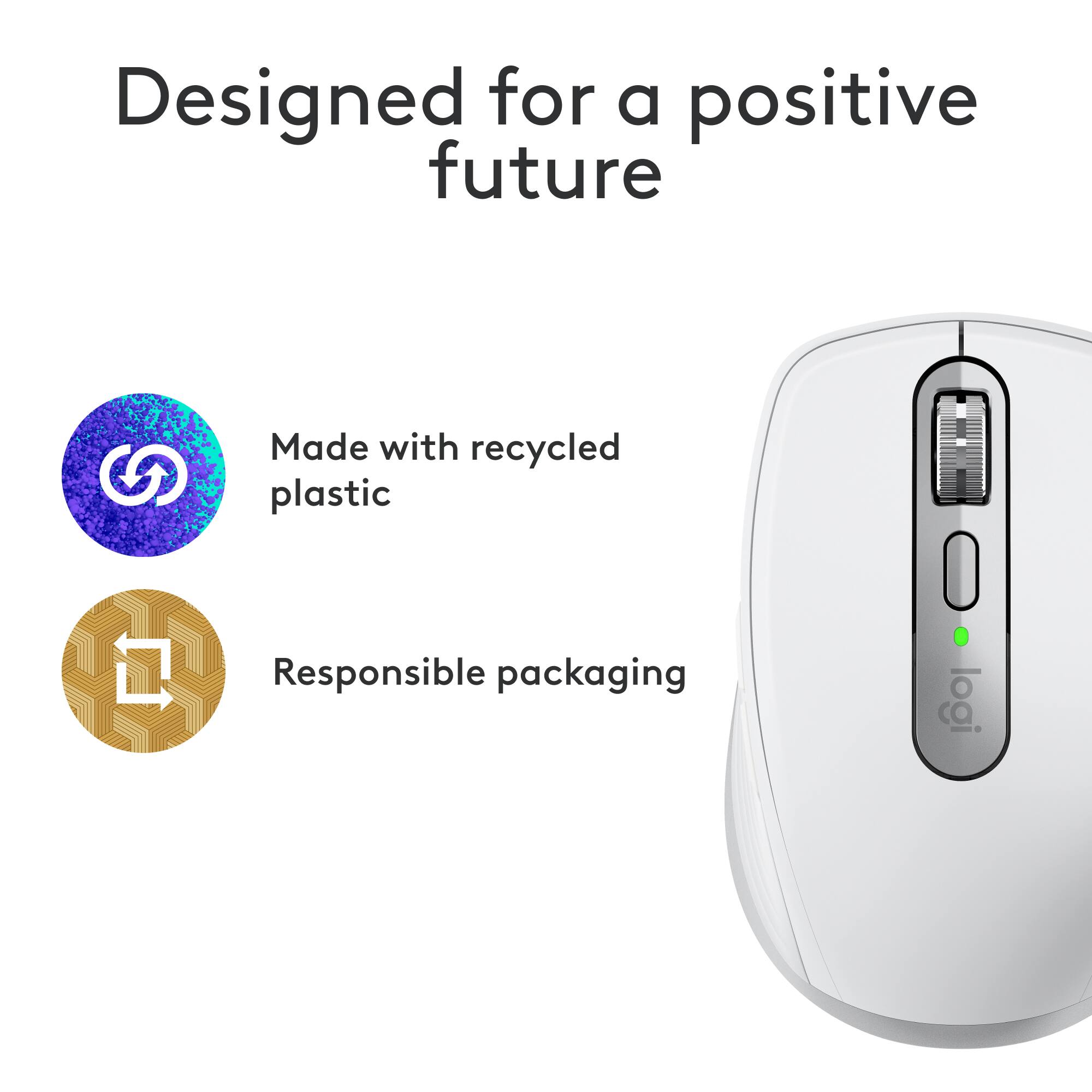 Designed for a positive future Made with recycled plastic Responsible packaging logitech
