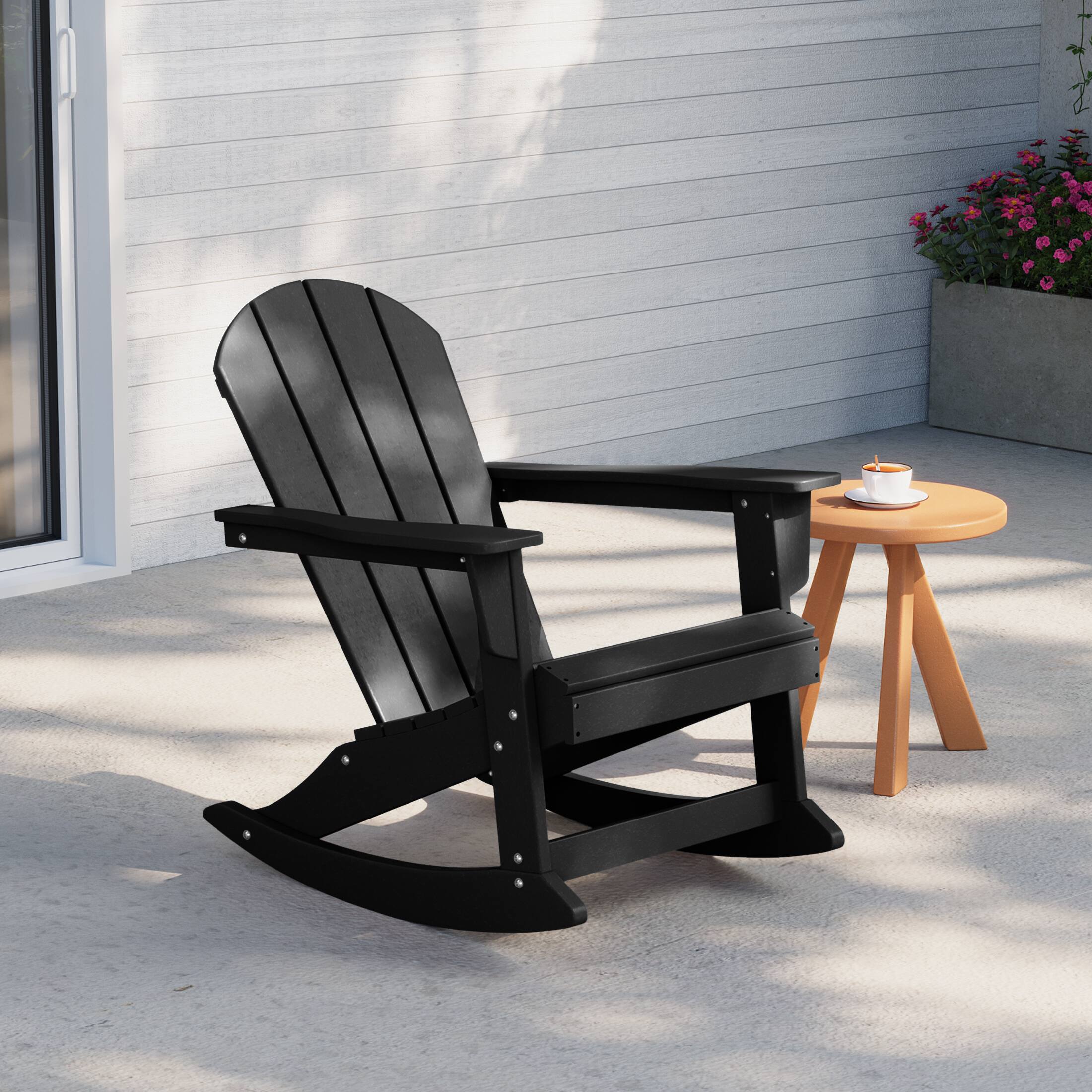 Angle. WestinTrends - WestinTrends Malibu Outdoor / Patio Poly Adirondack rocking chair - Black.