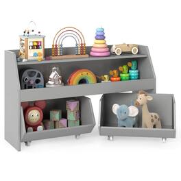 Costway - Kids Toy Storage Organizer with 2 Movable Drawers Open Shelf Compartment for Kids - Gray