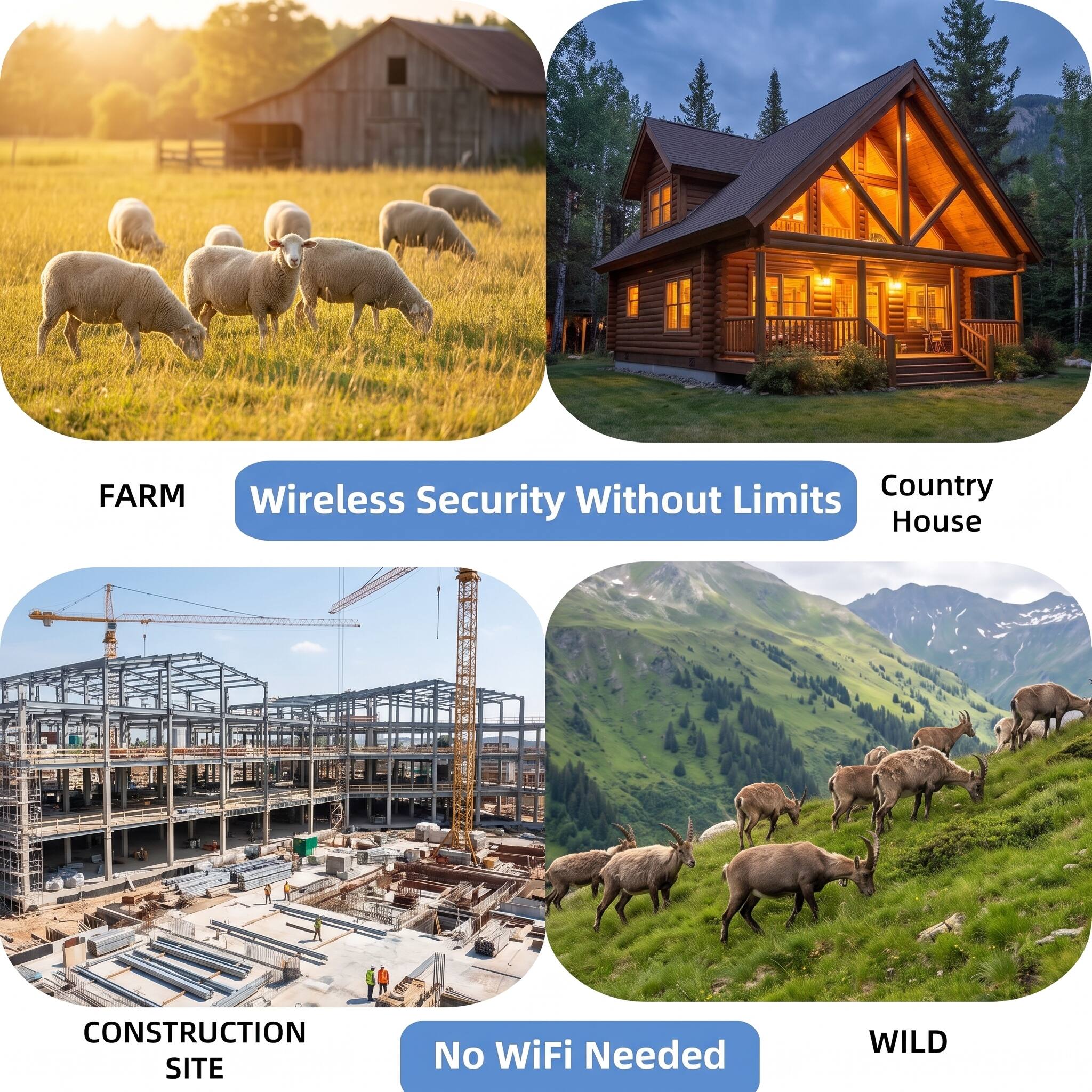 FARM Wireless Security Without Limits Country House  
CONSTRUCTION SITE  
No WiFi Needed  
WILD