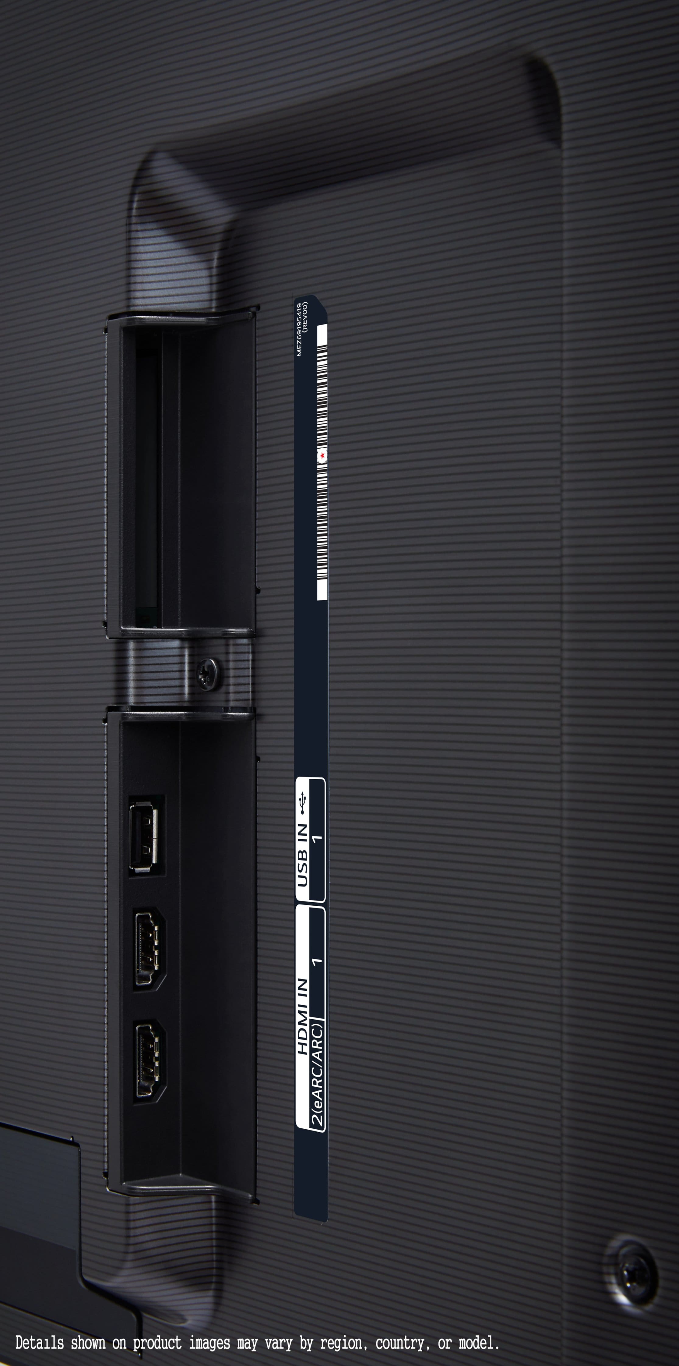 The text on the image reads: "USB 1 IN HDMI 2 (eARC/ARC) Details shown on product images may vary by region, country, or model."