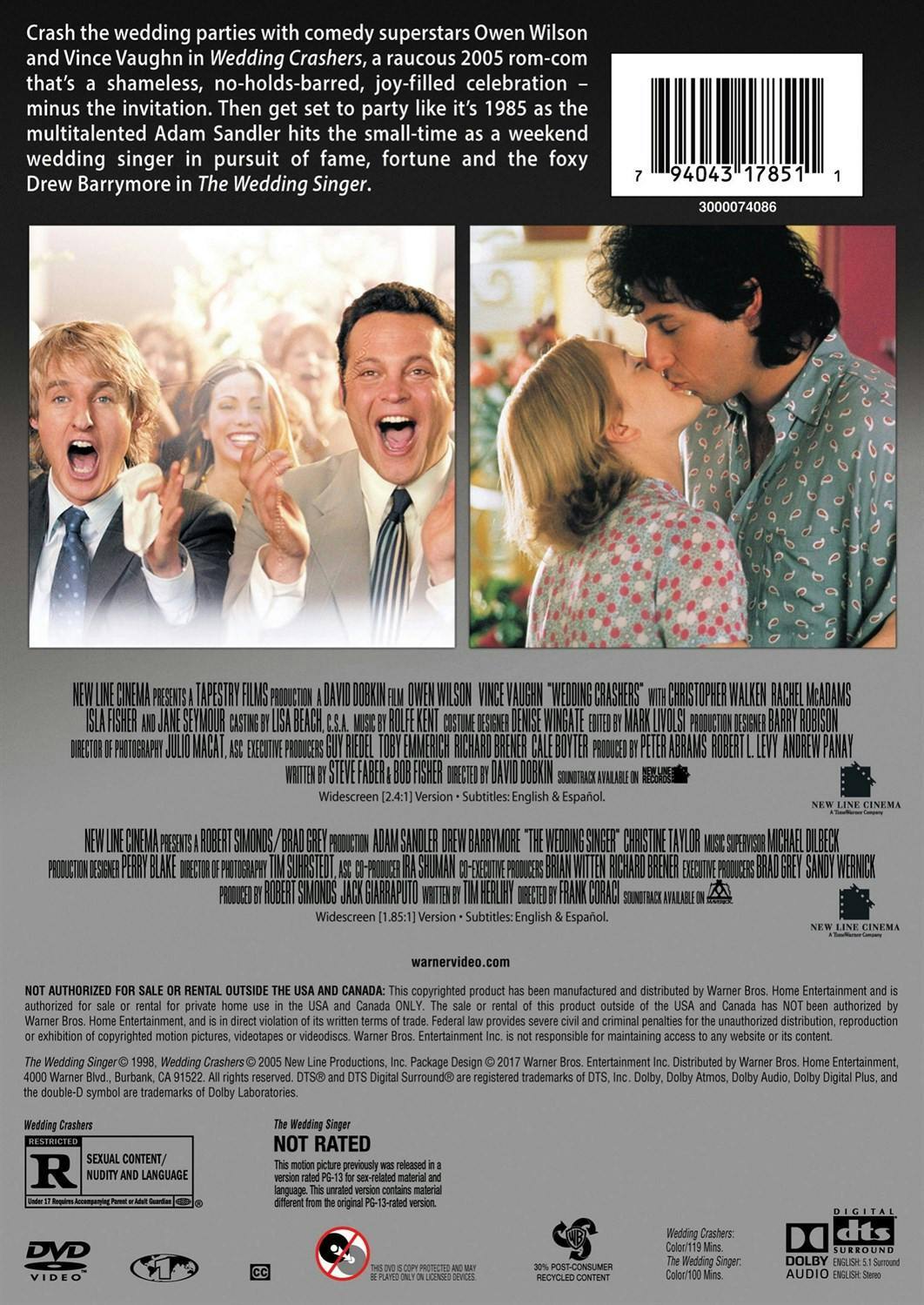 Back. The Wedding Singer / Wedding Crashers (Rated) (DVD Double Feature) (DVD Double Feature) [DVD].