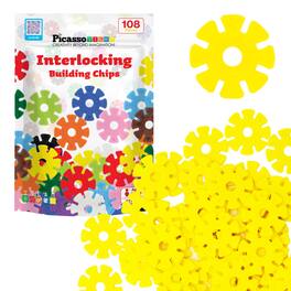 PicassoTiles - 108 PC Yellow Interlocking Plastic Disc, Building Chip Blocks Toy Set for Kids 3+
