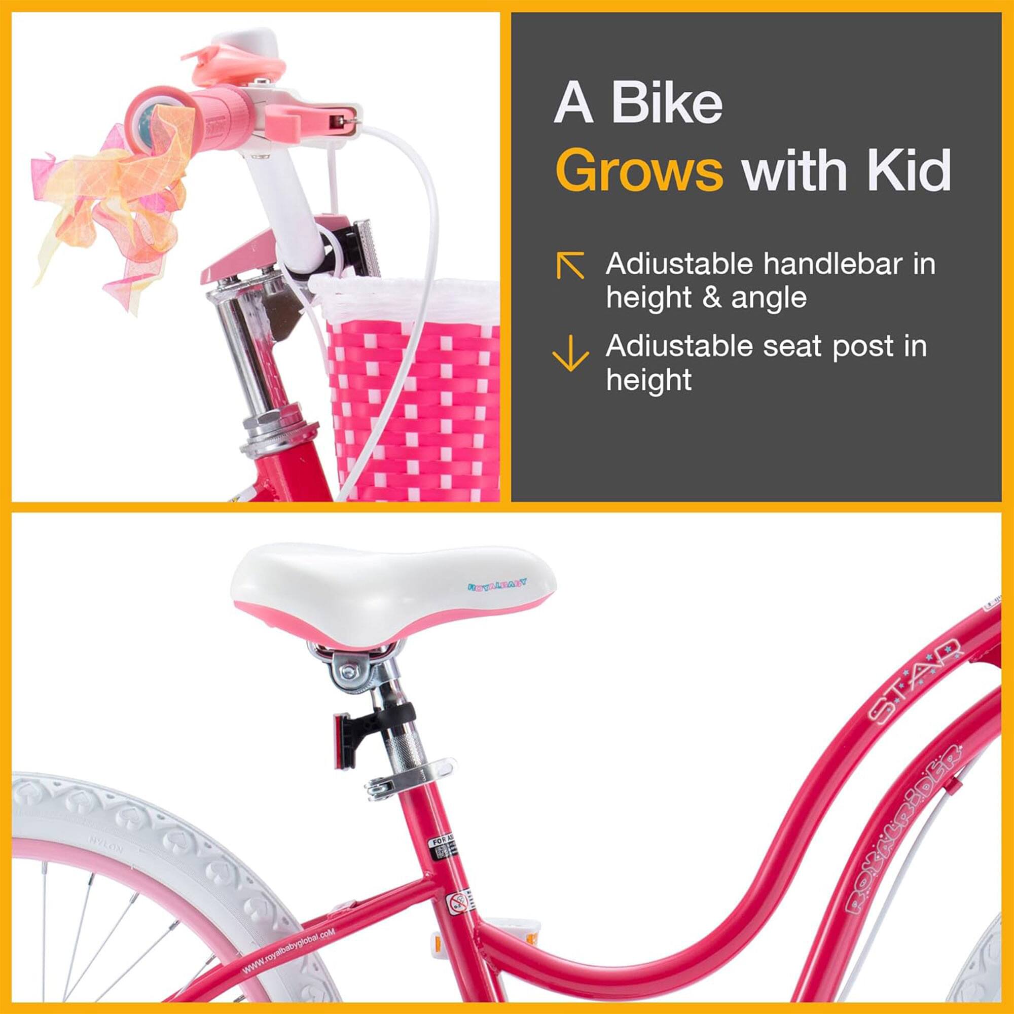 A Bike Grows with Kid  
Adjustable handlebar in height & angle  
Adjustable seat post in height  

NHYLOH.COM  
www.royalbabyglobal.com  
www ALANT C STAR
