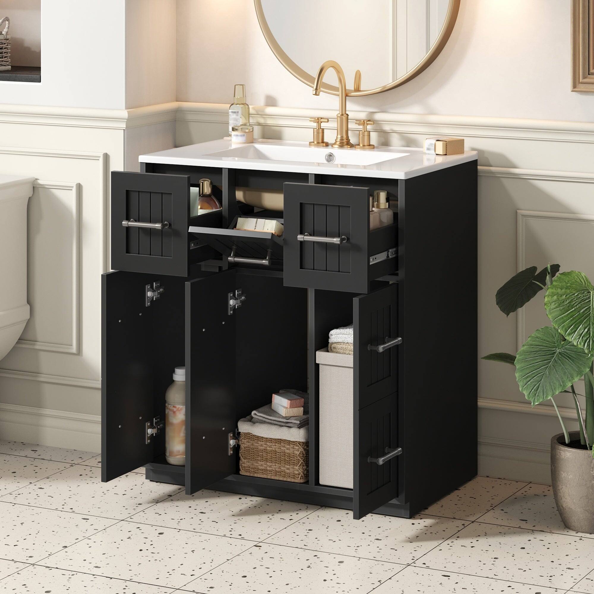Alt View 5. Boyel Living - 30 Inch Modern Bathroom Vanity with Undermount Ceramic Sink and Drawers Black - Black.