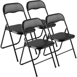 VEVOR - 4 Pack Folding Chairs, Foldable Leather Chairs with Heavy Duty Metal Frame & Padded Cushion - Black