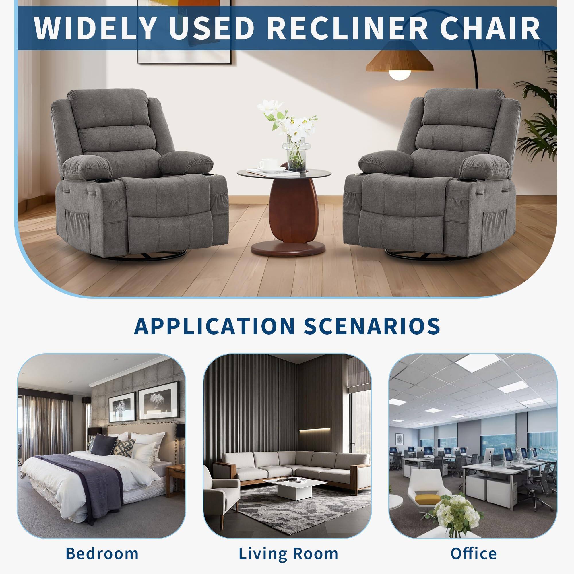 WIDELY USED RECLINER CHAIR

APPLICATION SCENARIOS

Bedroom  
Living Room  
Office