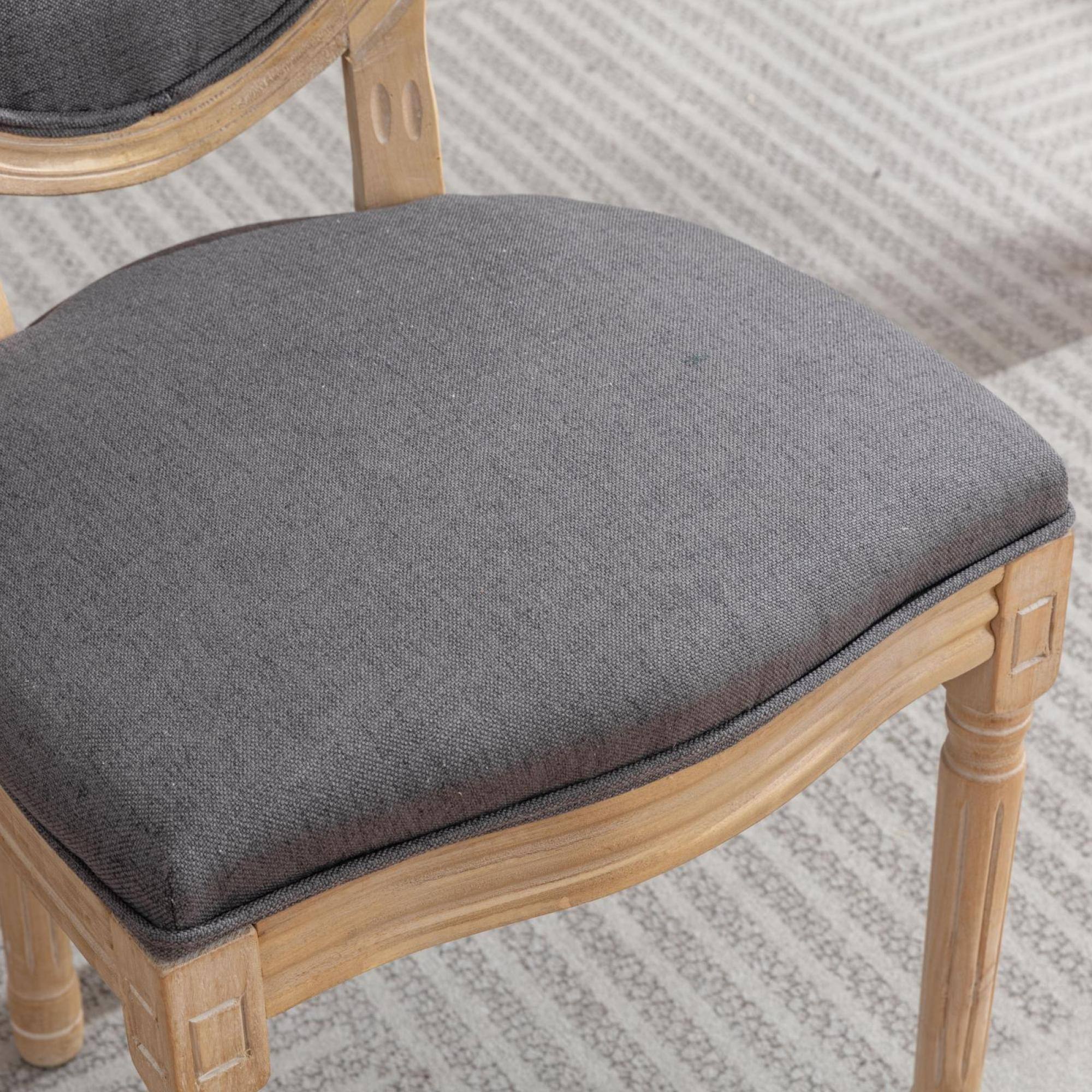 Alt View 5. GOODSILO - French Style Solid Wood Frame Dining Chairs with Linen Fabric Upholstery, Set of 2 - Dark Gray.