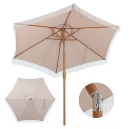 Ainfox - 7.5ft Patio Umbrella with Fringe for Event Outdoor Garden Yard Deck Wedding Themed Restaurant Cafe Bistro Set - Khaki