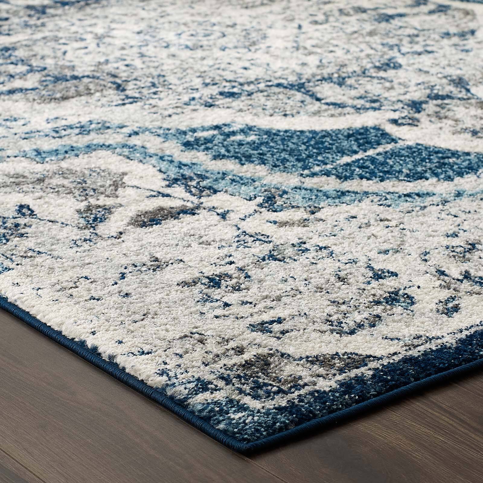 Back. Modway - Entourage Malia Distressed Vintage Floral Vintage Medallion Area Rug - Ivory and Blue.