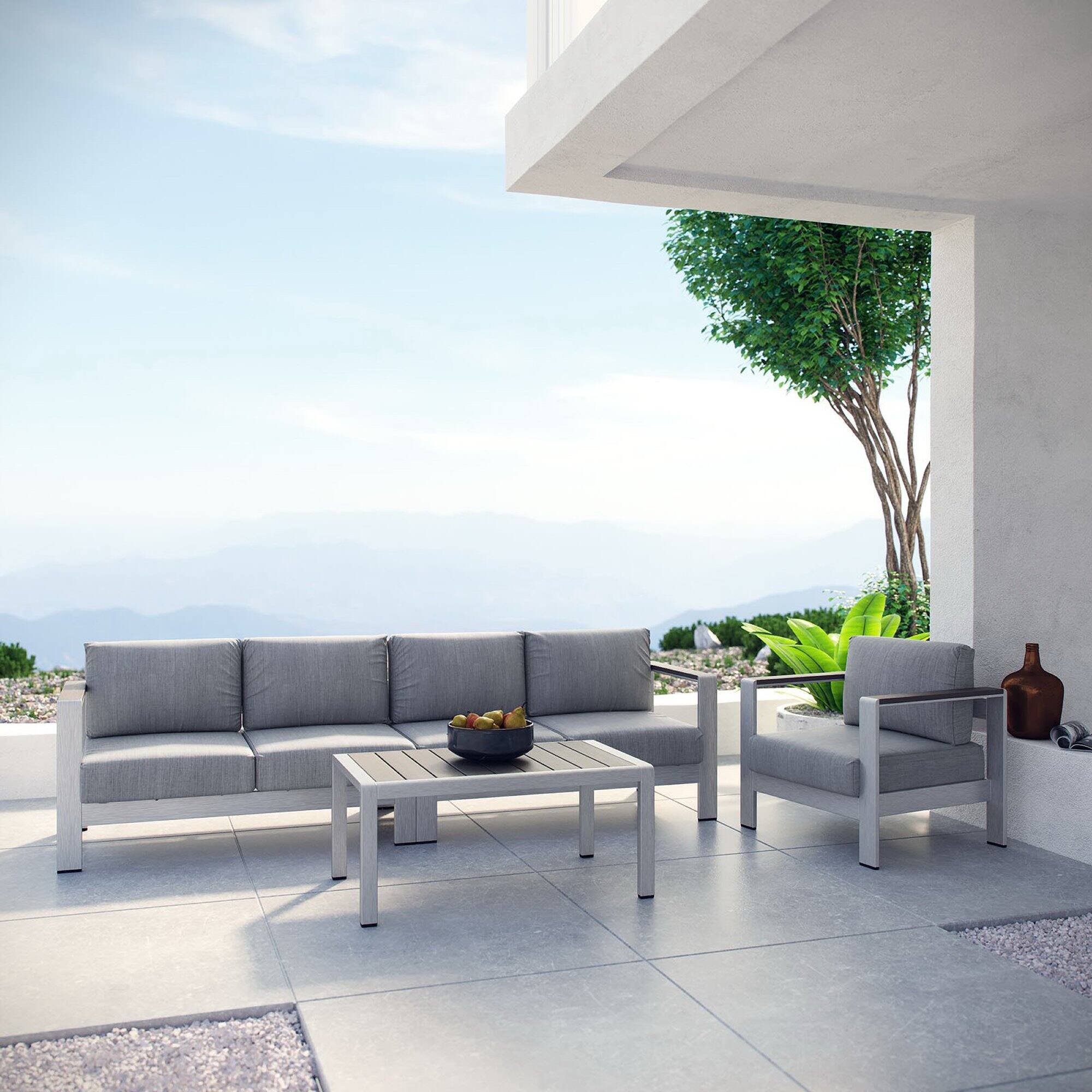 Alt View 2. Modway - Shore 4 Piece Outdoor Patio Aluminum Sectional Sofa Set by Modway - Silver Gray.