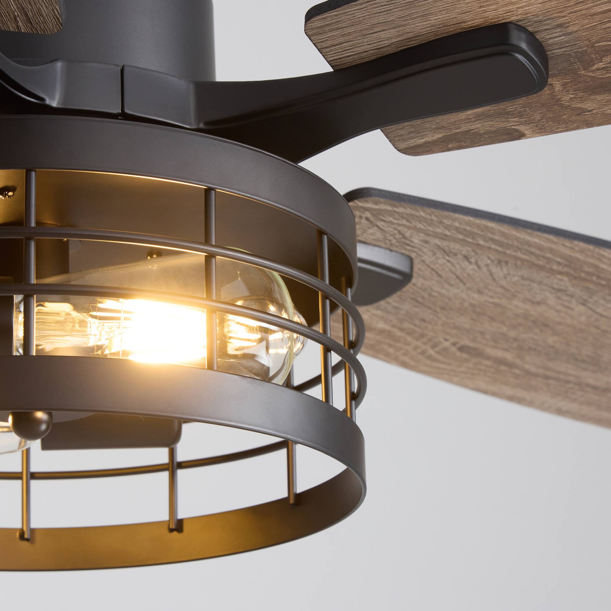 Alt View 7. Siljoy - 52 Inch Matte Black Industrial Iron Cage Ceiling Fan with Lights APP Control for Indoor Patio - Black.