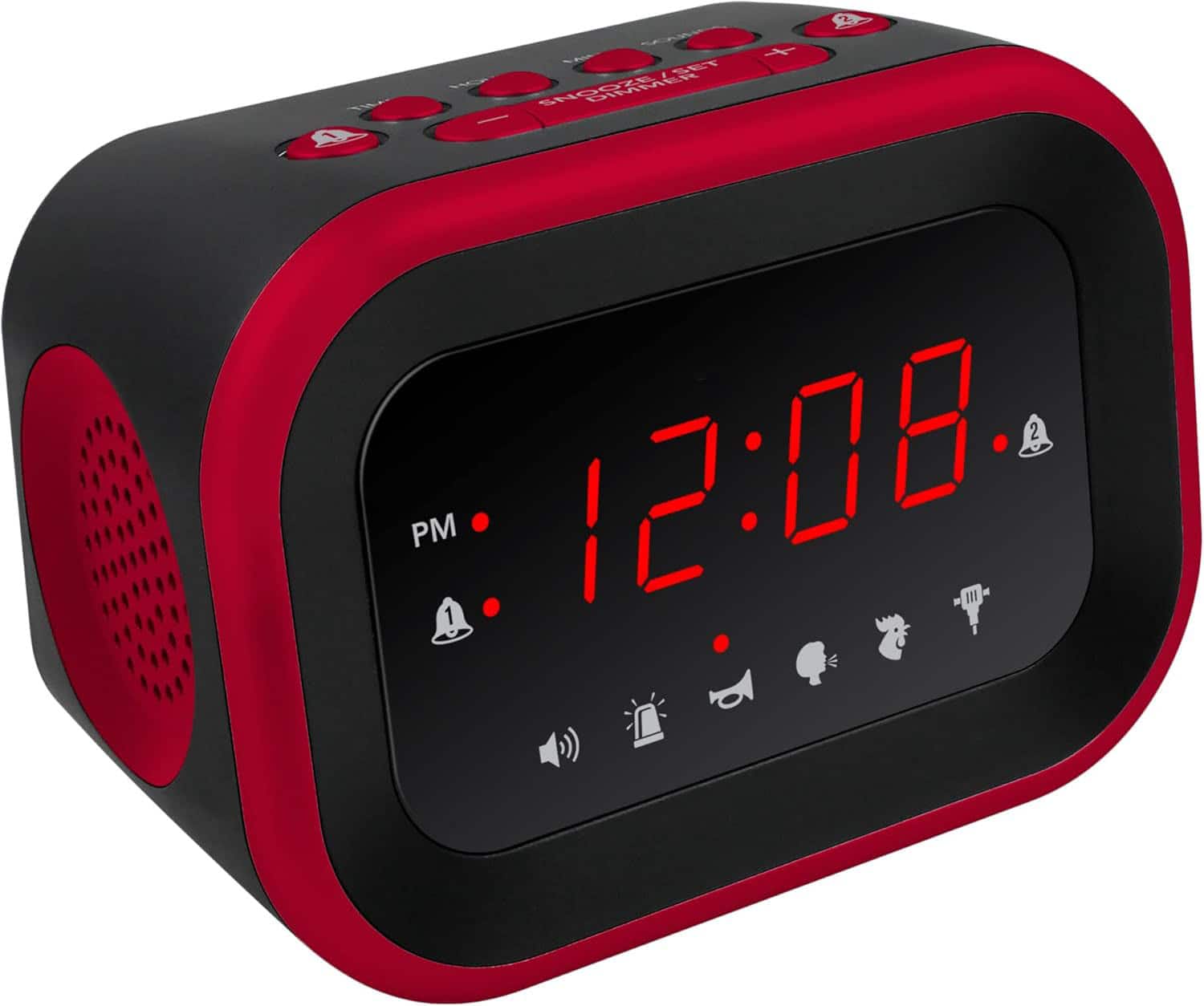 FINEAK - Super Loud Alarm Clock for Heavy Sleepers, 6 Extremely Loud Wake Up Sounds - Red