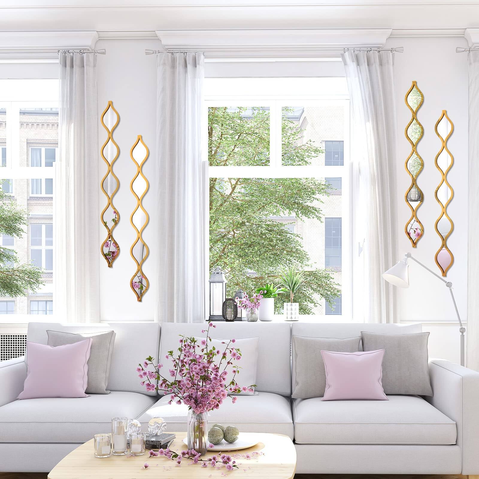 Alt View 1. TECH SAFARI - Teardrop Mirror Wall Art Decorative Decor Long Narrow Hanging For Apartment Living Room Bathroom Bedroom En - Gold.