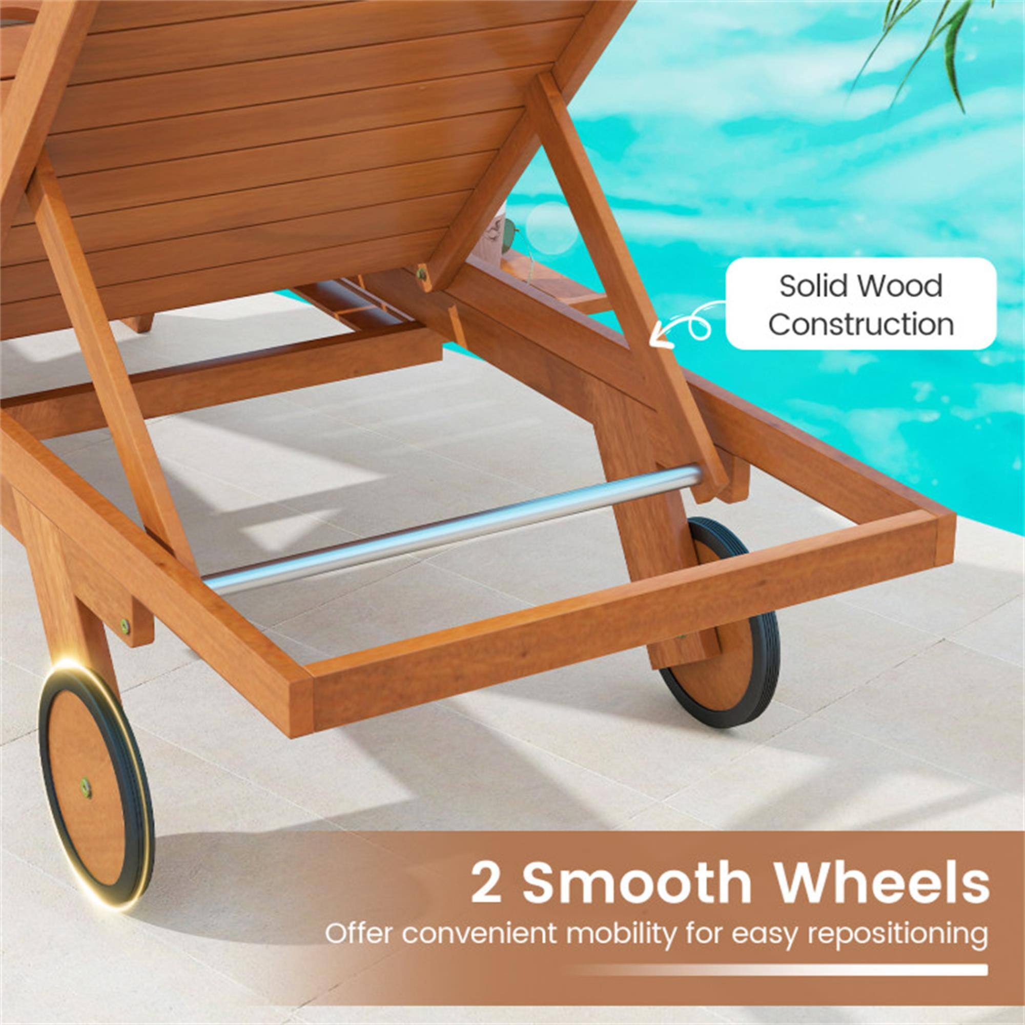 Solid Wood Construction  
2 Smooth Wheels  
Offer convenient mobility for easy repositioning