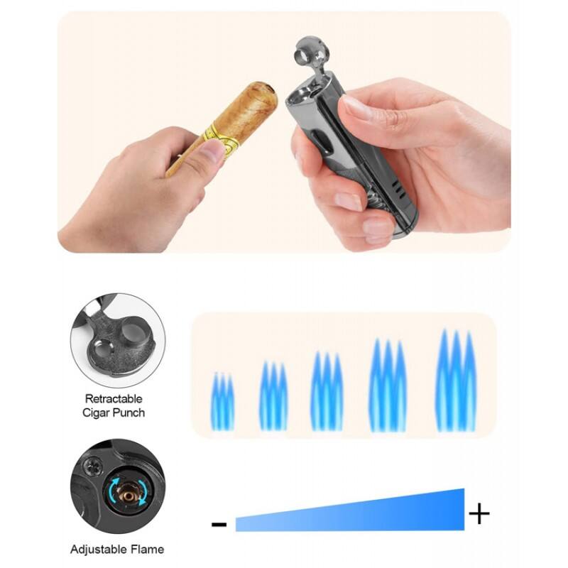 Retractable Cigar Punch  
Adjustable Flame