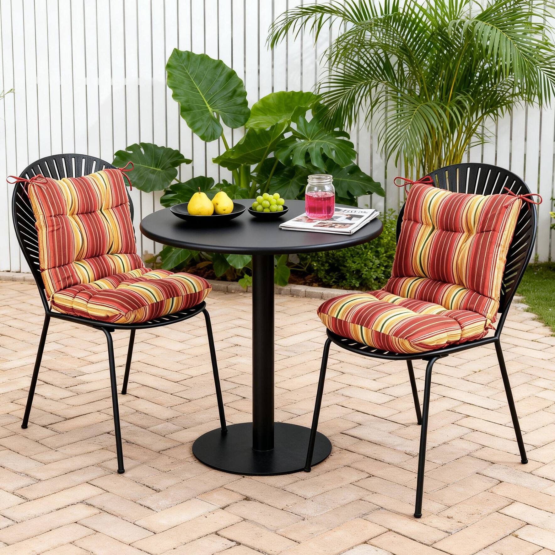 Alt View 6. Sugift - Indoor Outdoor High-Back Tufted Patio Chair Cushion with Secure Ties - Multicolor.