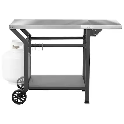 Front. FEASTO - Outdoor Grill Table, 40’’x20’’ - Silver.